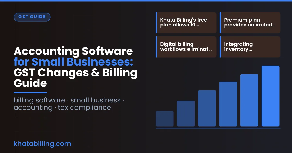 Shop owner using digital billing software on a tablet with GST invoices displayed