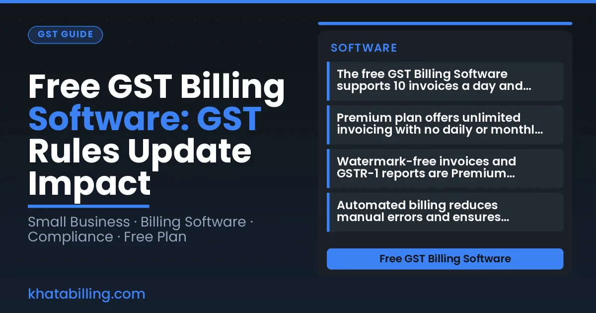 Small shop owner using digital billing software on tablet during GST rule changes