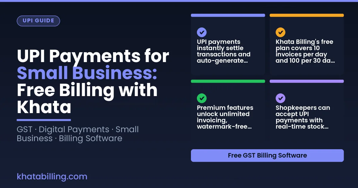Small shop owner processing UPI payment with digital invoice at counter